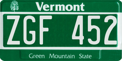 VT license plate ZGF452