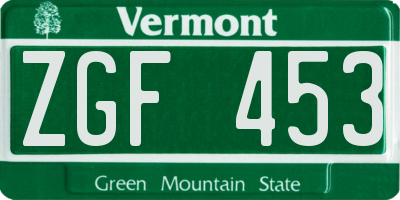 VT license plate ZGF453