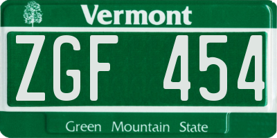 VT license plate ZGF454
