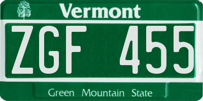 VT license plate ZGF455