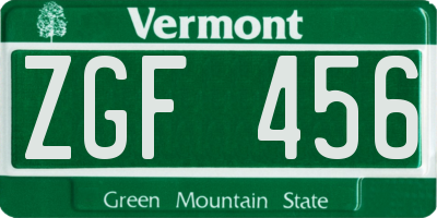 VT license plate ZGF456