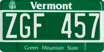 VT license plate ZGF457