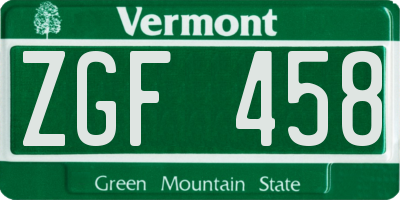 VT license plate ZGF458