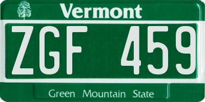 VT license plate ZGF459