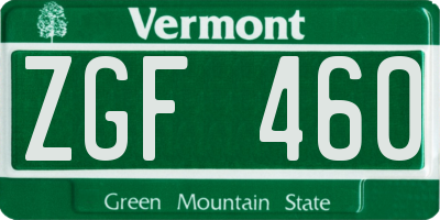 VT license plate ZGF460