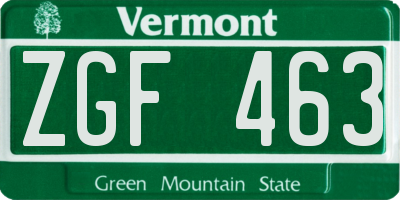 VT license plate ZGF463