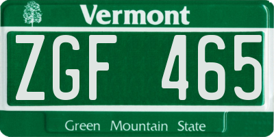 VT license plate ZGF465