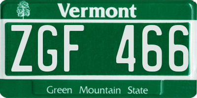 VT license plate ZGF466