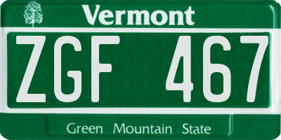 VT license plate ZGF467