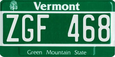 VT license plate ZGF468