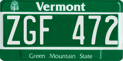 VT license plate ZGF472