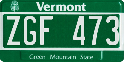 VT license plate ZGF473
