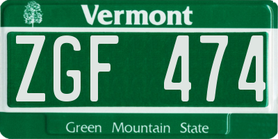 VT license plate ZGF474