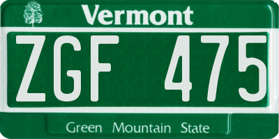 VT license plate ZGF475