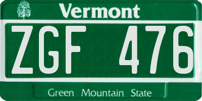 VT license plate ZGF476