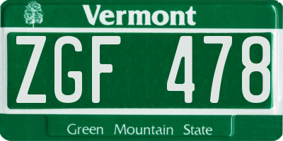 VT license plate ZGF478