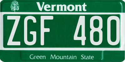 VT license plate ZGF480