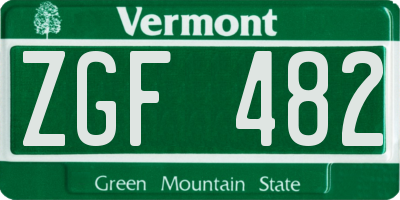 VT license plate ZGF482