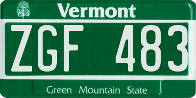 VT license plate ZGF483