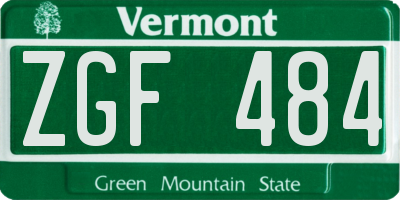 VT license plate ZGF484