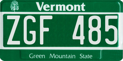 VT license plate ZGF485