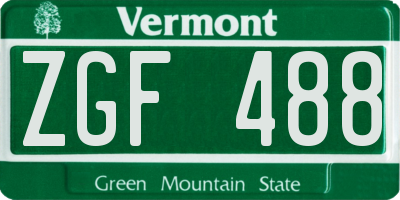 VT license plate ZGF488