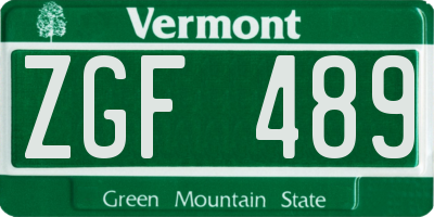 VT license plate ZGF489
