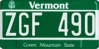 VT license plate ZGF490