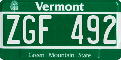 VT license plate ZGF492