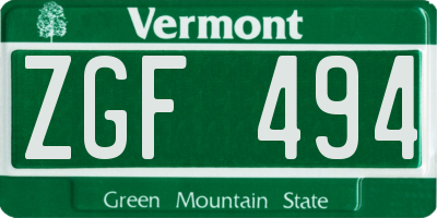 VT license plate ZGF494