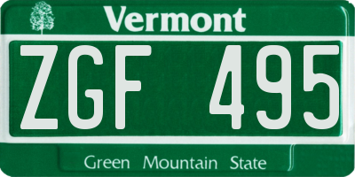 VT license plate ZGF495