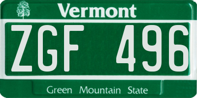 VT license plate ZGF496