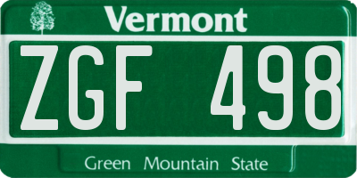 VT license plate ZGF498