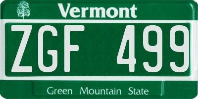 VT license plate ZGF499