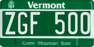 VT license plate ZGF500