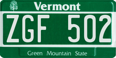 VT license plate ZGF502