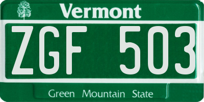 VT license plate ZGF503
