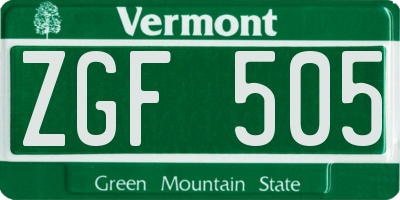 VT license plate ZGF505