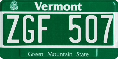 VT license plate ZGF507