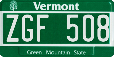 VT license plate ZGF508