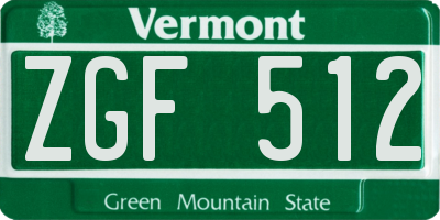 VT license plate ZGF512