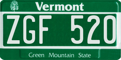 VT license plate ZGF520