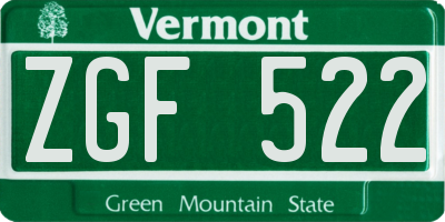 VT license plate ZGF522