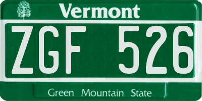 VT license plate ZGF526