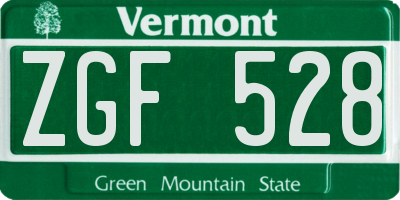 VT license plate ZGF528