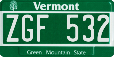 VT license plate ZGF532