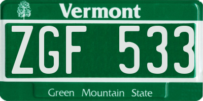 VT license plate ZGF533