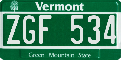 VT license plate ZGF534