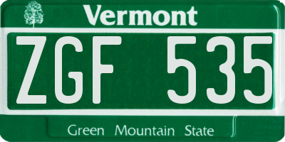 VT license plate ZGF535