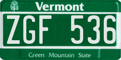 VT license plate ZGF536